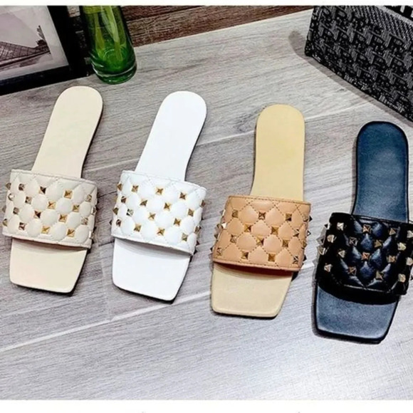 Square Toe Quilted Studded Summer Sandals Size 6 - Picture 7 of 15